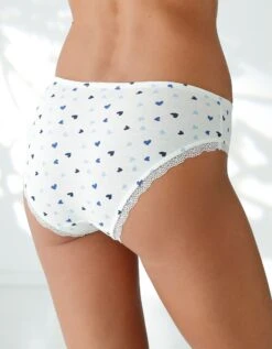 Culotte Forme Midi Coton Stretch Imprimé " Coeurs" Et Dentelle - Lot De 3 -Célèbre Lingerie Magasin 700558 C01 zoomx vue4