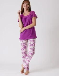 Pyjama Imprimé Avec Broderie Anglaise - Manches Courtes