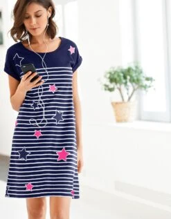 Chemise De Nuit Rayée Et étoiles, Fils Teints