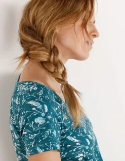 Tee-shirt Asymétrique Manches Courtes – Fleuri émeraude -Célèbre Lingerie Magasin 703151 C01 zoom detailRFP