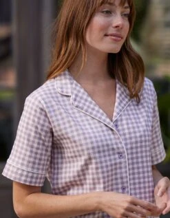 Pyjama Pantalon Court Imprimé Carreaux - Col Tailleur -Célèbre Lingerie Magasin 703229 C02 zoomx vue3