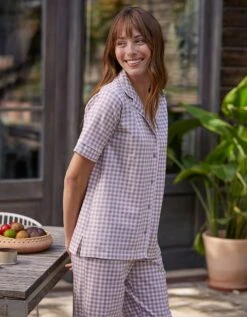 Pyjama Pantalon Court Imprimé Carreaux - Col Tailleur -Célèbre Lingerie Magasin 703229 C02 zoomx vue4