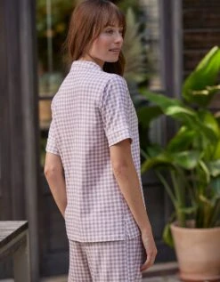 Pyjama Pantalon Court Imprimé Carreaux - Col Tailleur -Célèbre Lingerie Magasin 703229 C02 zoomx vue5