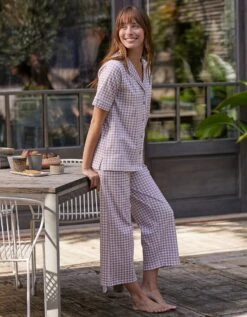 Pyjama Pantalon Court Imprimé Carreaux - Col Tailleur -Célèbre Lingerie Magasin 703229 C02 zoomx vue7