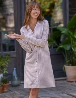 Chemise De Nuit Boutonnée Imprimé Petits Carreaux -Célèbre Lingerie Magasin 703239 C02 zoomx vue3
