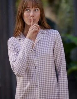 Chemise De Nuit Boutonnée Imprimé Petits Carreaux -Célèbre Lingerie Magasin 703239 C02 zoomx vue4
