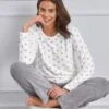 Pyjama Polaire Imprimé Pois Toucher Peluche Manches Longues