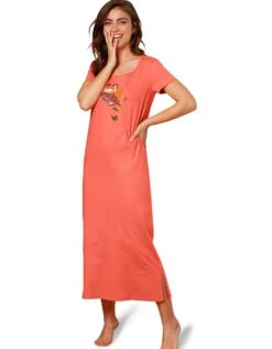 Chemise De Nuit Longue Manches Courtes Motif "panda Roux"