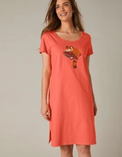Chemise De Nuit Courte Manches Courtes Motif "panda Roux"