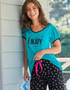 Tee-shirt Manches Courtes Coton Uni Imprimé Placé "Enjoy"