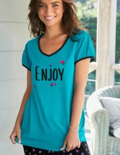 Tee-shirt Manches Courtes Coton Uni Imprimé Placé "Enjoy" 12 Tee-shirt Manches Courtes Coton Uni Imprimé Placé "Enjoy" -Célèbre Lingerie Magasin 703593 C02 zoomx vue4