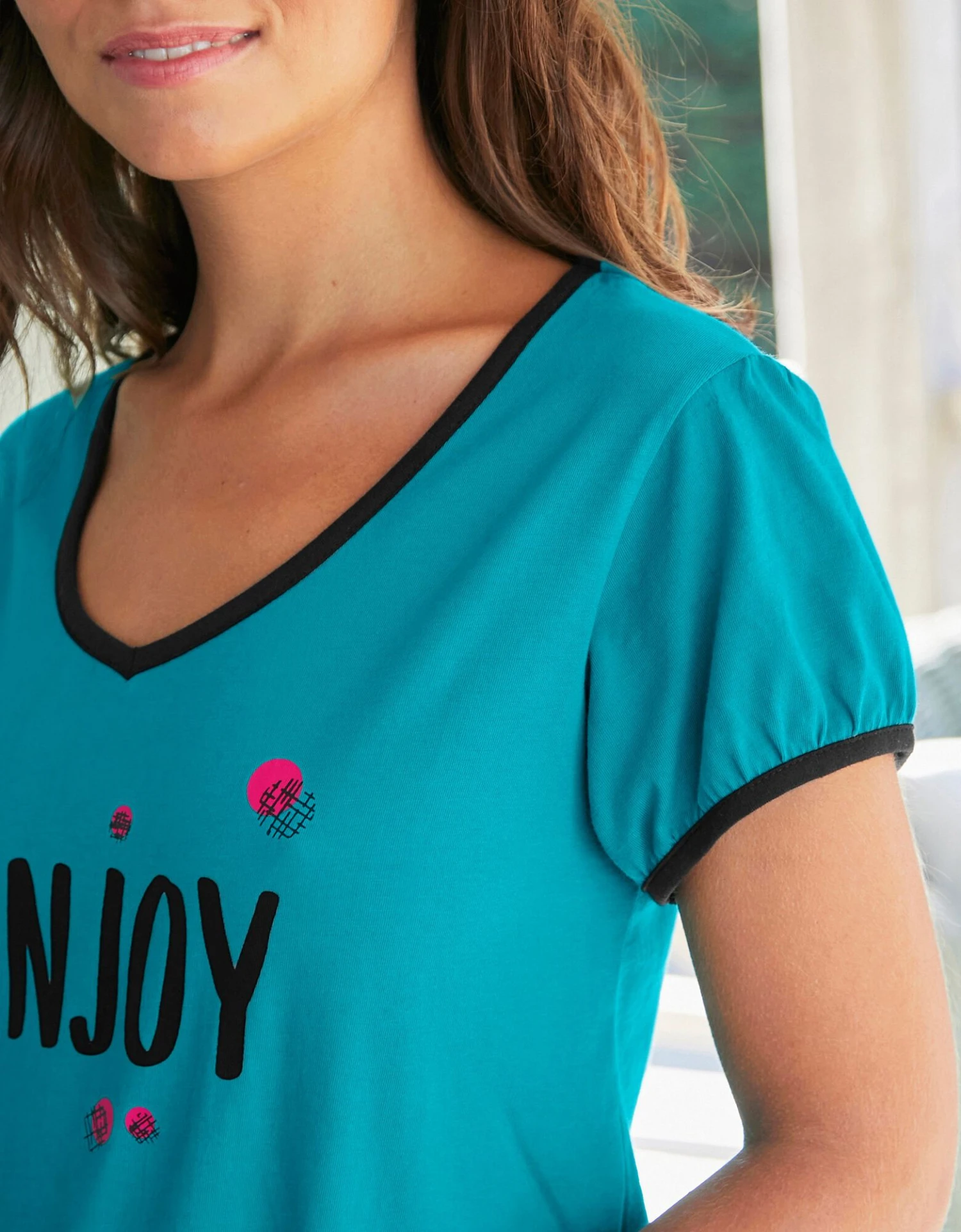Tee-shirt Manches Courtes Coton Uni Imprimé Placé "Enjoy" 8 Tee-shirt Manches Courtes Coton Uni Imprimé Placé "Enjoy" – Image 6