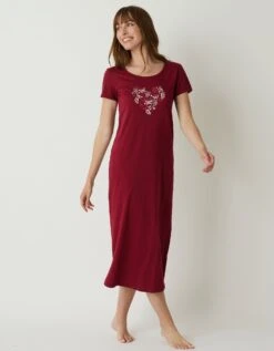 Chemise De Nuit Longue Manches Courtes Motif "papillons"