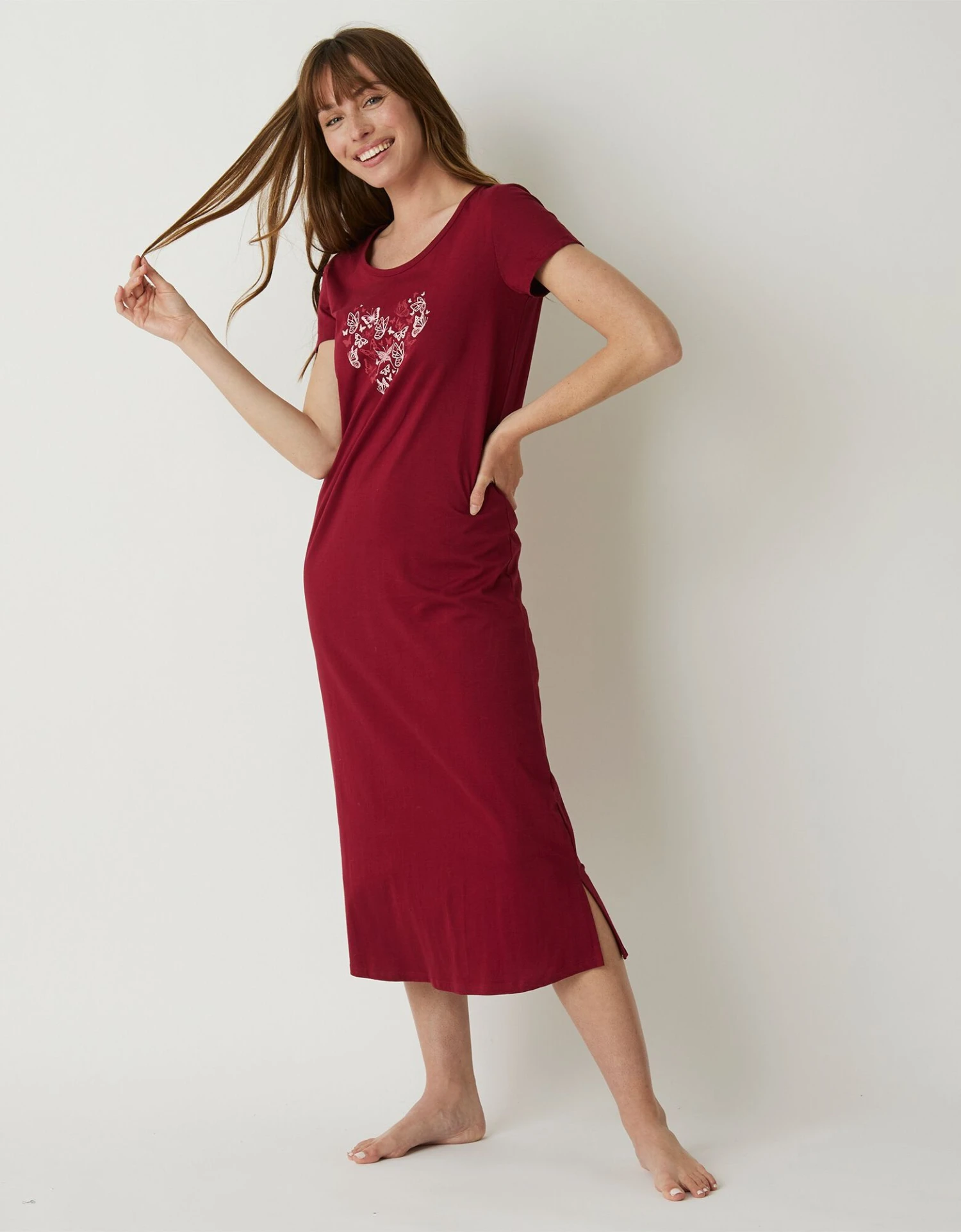 Chemise De Nuit Longue Manches Courtes Motif "papillons" 5 Chemise De Nuit Longue Manches Courtes Motif "papillons" – Image 3