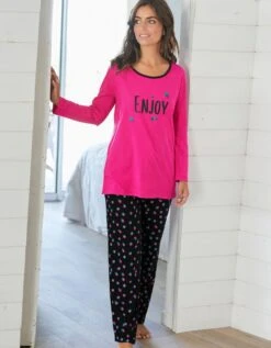 Tee-shirt Manches Longues Coton Uni Imprimé Placé "Enjoy" 12 Tee-shirt Manches Longues Coton Uni Imprimé Placé "Enjoy" -Célèbre Lingerie Magasin 703596 C01 zoomx vue4