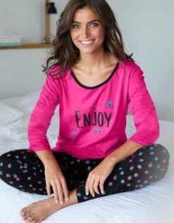 Tee-shirt Manches Longues Coton Uni Imprimé Placé "Enjoy" 14 Tee-shirt Manches Longues Coton Uni Imprimé Placé "Enjoy" -Célèbre Lingerie Magasin 703596 C01 zoomx vue6