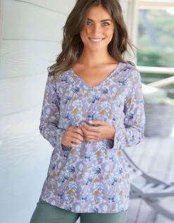 Tee-shirt Pyjama Manches Longues Imprimé "pétales De Fleurs"