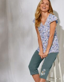 Pantacourt Pyjama Imprimé Placé "pétales De Fleurs" -Célèbre Lingerie Magasin 703612 01 2