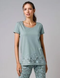 Tee-shirt De Pyjama Manches Courtes Imprimé Base Fleurs -Célèbre Lingerie Magasin 703623 C03 zoomx vue6