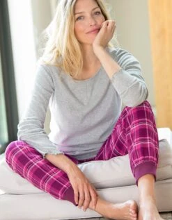 Tee-shirt Pyjama Manches Longues Uni Coton