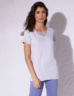 Tee-shirt Col Plumetis Manches Courtes