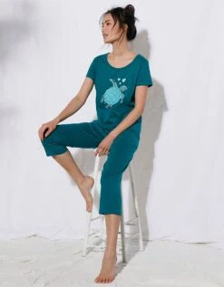 Pyjacourt Coton Manches Courtes Imprimé Placé « tortue De Mer »