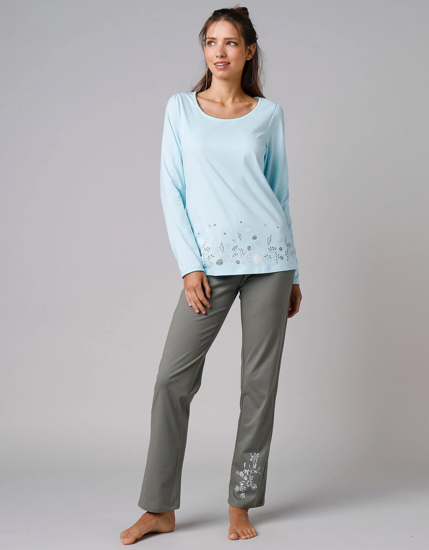 Tee-shirt De Pyjama Manches Longues Imprimé Base Fleurs 4 Tee-shirt De Pyjama Manches Longues Imprimé Base Fleurs – Image 2