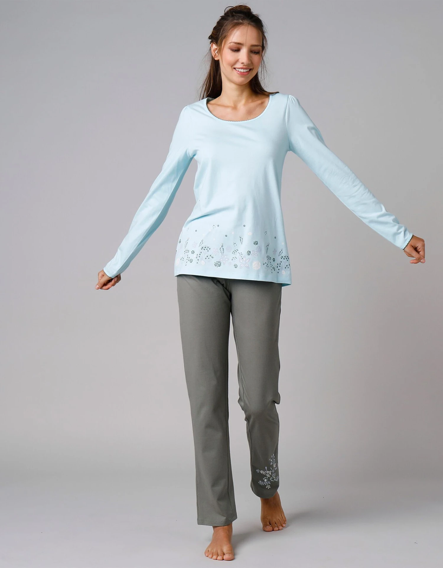 Tee-shirt De Pyjama Manches Longues Imprimé Base Fleurs 7 Tee-shirt De Pyjama Manches Longues Imprimé Base Fleurs – Image 5