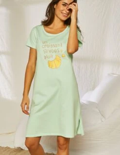 Chemise De Nuit Courte En Coton Motif Croissant Manches Courtes