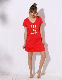 Chemise De Nuit Manches Courtes Imprimé « glaces » Et Message - Avec Pochon Assorti