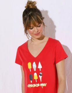 Chemise De Nuit Manches Courtes Imprimé « glaces » Et Message - Avec Pochon Assorti -Célèbre Lingerie Magasin 703697 C01 zoomx vue3