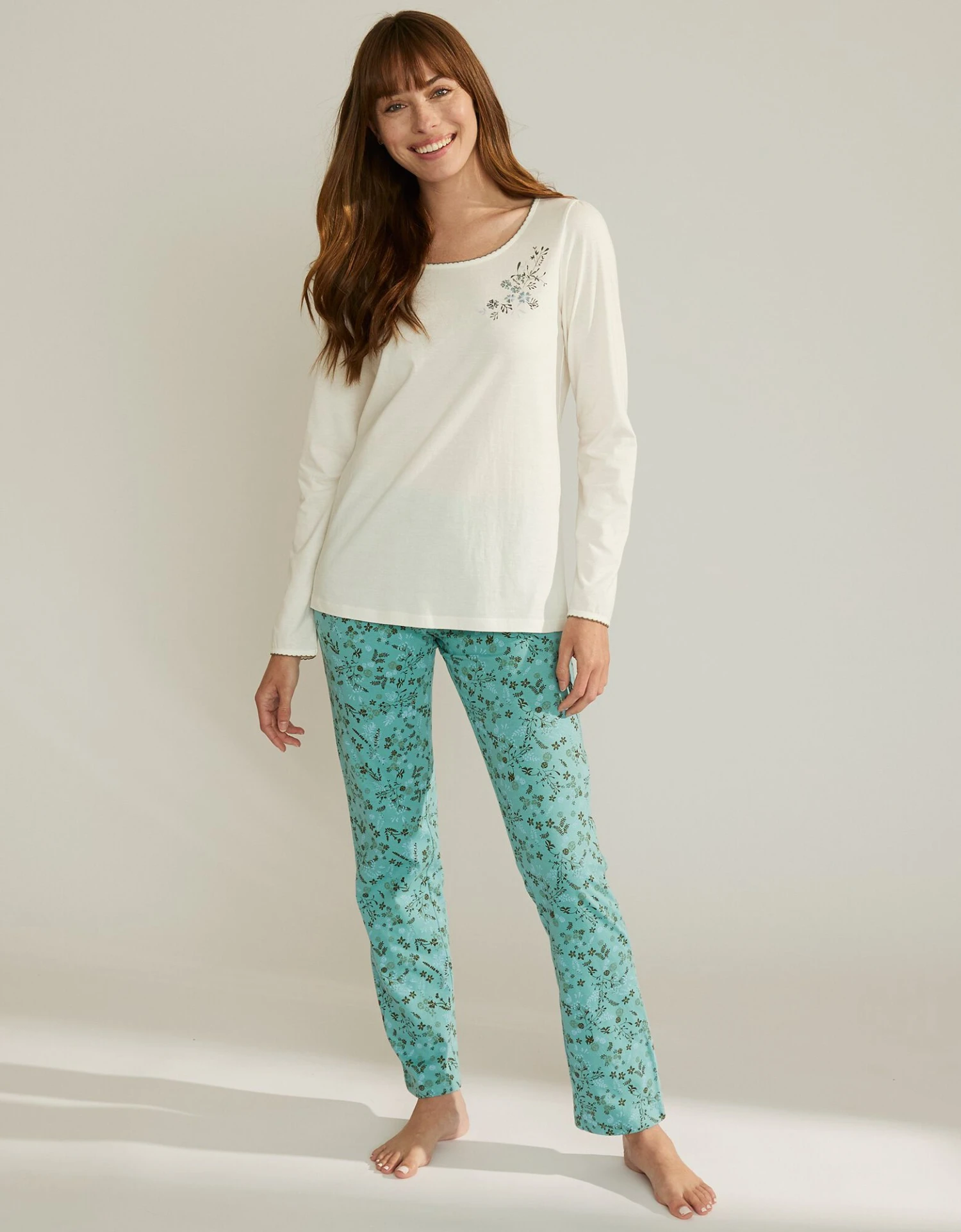 Tee-shirt De Pyjama Manches Longues Imprimé Placé Fleurs 3 Tee-shirt De Pyjama Manches Longues Imprimé Placé Fleurs