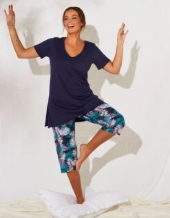 Pyjama Avec Pantacourt Imprimé Tropical