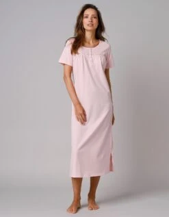 Chemise De Nuit Longue Manches Courtes Unie