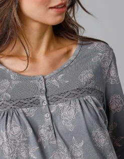 Chemise De Nuit Longue Manches Longues Imprimée "roses" -Célèbre Lingerie Magasin 703824 C01 zoomx vue3