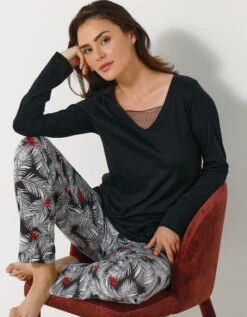 Pyjama Empiècement Plumetis - Imprimé Tropical