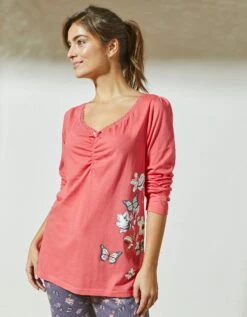 T-shirt Pyjama Manches Longues Imprimé Placé Papillons