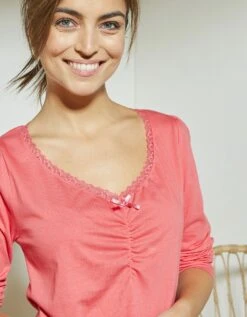 T-shirt Pyjama Manches Longues Imprimé Placé Papillons -Célèbre Lingerie Magasin 703913 C04 zoomx vue5