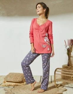 T-shirt Pyjama Manches Longues Imprimé Placé Papillons -Célèbre Lingerie Magasin 703913 C04 zoomx vue6