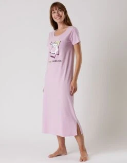 Chemise De Nuit Longue Manches Courtes – Imprimé "chat"