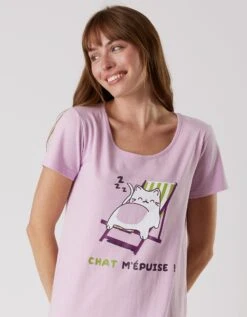 Chemise De Nuit Longue Manches Courtes – Imprimé "chat" -Célèbre Lingerie Magasin 703953 C01 zoomx vue3