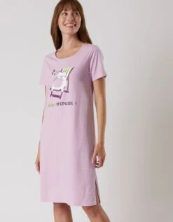 Chemise De Nuit Courte Manches Courtes – Imprimé "Chat"