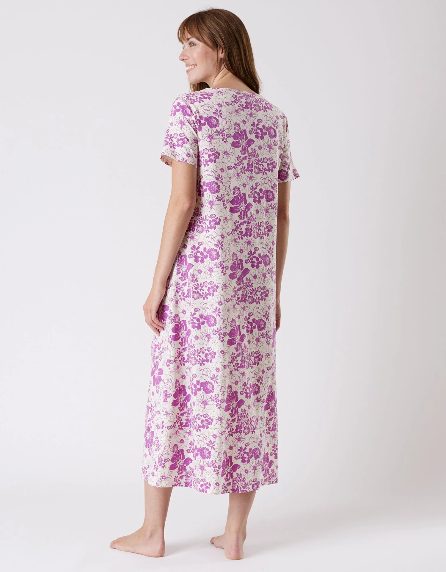 Chemise De Nuit Longue Imprimée Fleurie - Manches Courtes 4 Chemise De Nuit Longue Imprimée Fleurie - Manches Courtes – Image 2