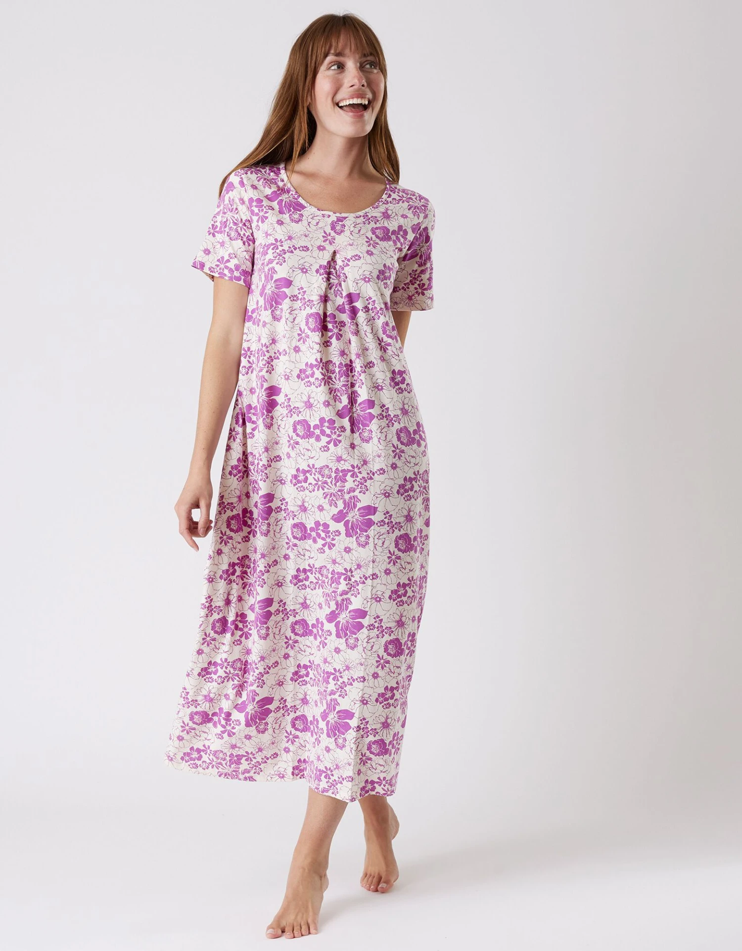 Chemise De Nuit Longue Imprimée Fleurie - Manches Courtes 7 Chemise De Nuit Longue Imprimée Fleurie - Manches Courtes – Image 5