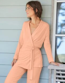 Peignoir Court Maille Viscose Côtelée