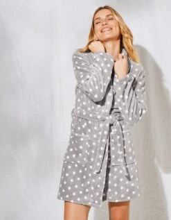 Peignoir Manches Longues Polaire Imprimée "pois" Toucher Peluche Longueur 92 Cm