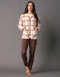 Veste D'intérieur Polaire à Carreaux Zippée 9 Veste D'intérieur Polaire à Carreaux Zippée -Célèbre Lingerie Magasin 704519 C01 zoomx vue3