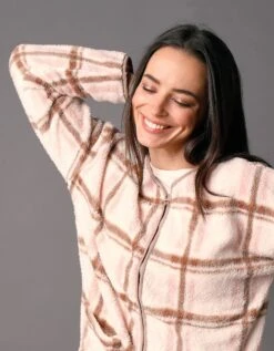 Veste D'intérieur Polaire à Carreaux Zippée 10 Veste D'intérieur Polaire à Carreaux Zippée -Célèbre Lingerie Magasin 704519 C01 zoomx vue4