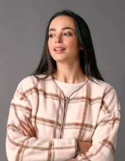 Veste D'intérieur Polaire à Carreaux Zippée 11 Veste D'intérieur Polaire à Carreaux Zippée -Célèbre Lingerie Magasin 704519 C01 zoomx vue5