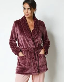 Peignoir Court En Polaire Peluche Texturé Avec Torsades